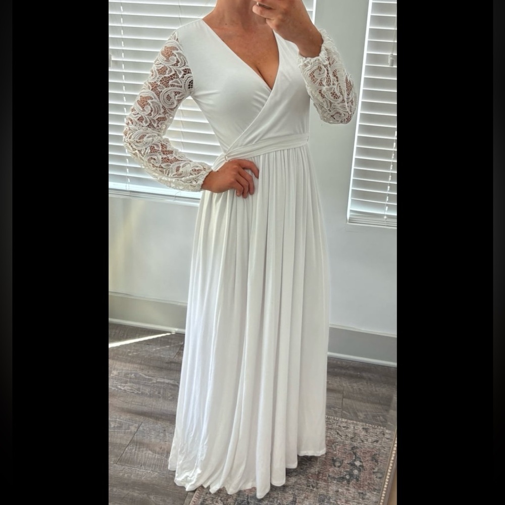 White maxi casual wedding dress